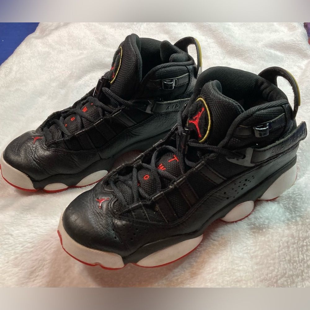 Jordan 6 Rings GS Black, University Red, White, size 5Y, Nike 323419-063